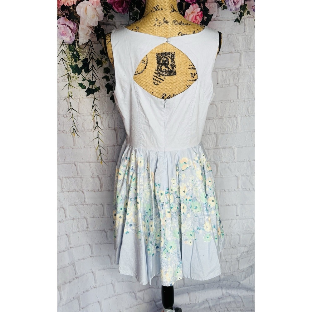 LC Lauren Conrad Blue Floral Fit Flare Dress Cottagecore Fairy Sz 14 - Picture 4 of 10